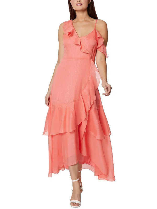 Womens Ruffled Maxi Evening Dress