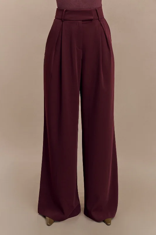 Solid Pleated Wide Leg Trousers