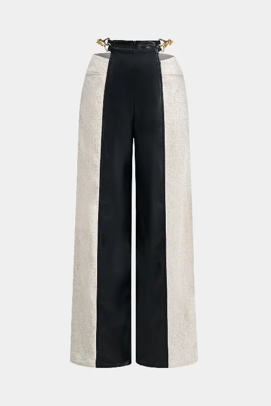 Faux Leather Metallic Patchwork Trousers