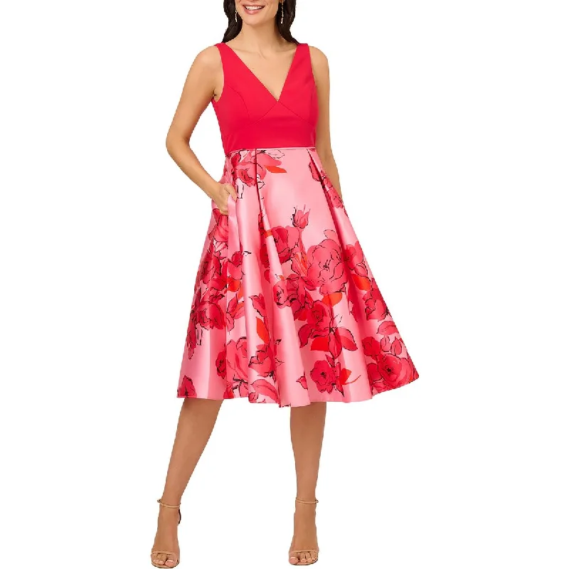 Womens Floral Print Knee Length Midi Dress