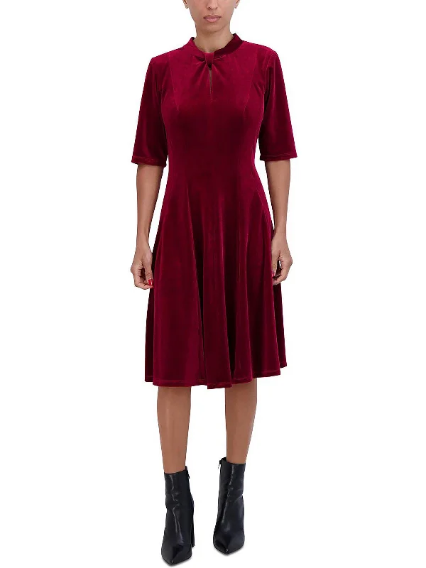 Petites Womens Velvet Mini Fit & Flare Dress