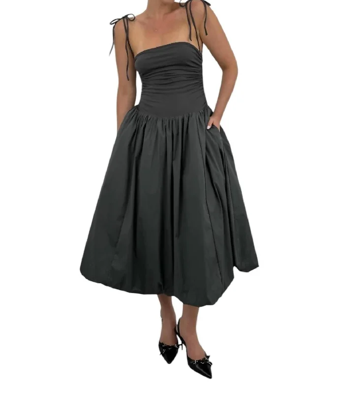 Drop Waist Bubble Hem Midi Dress In Dark Grey