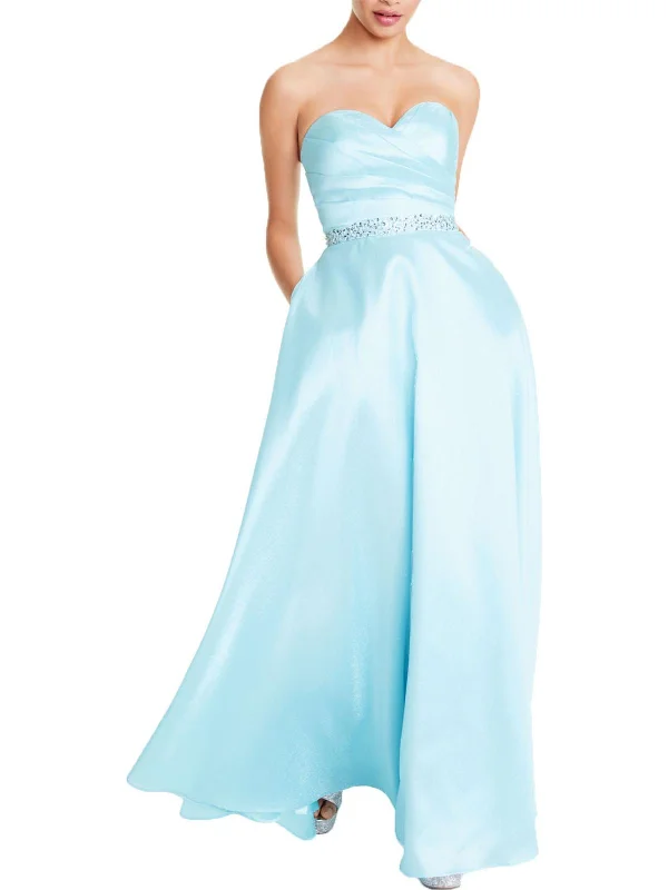 Juniors Womens Strapless Embellished Formal Dress