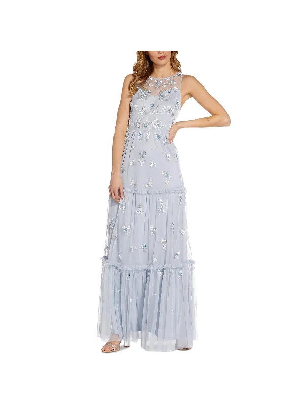 Womens Beaded Tiered Evening Dress