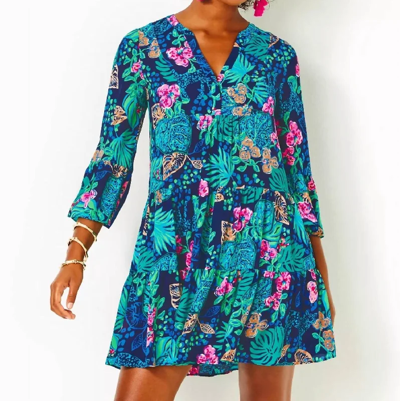 Gabriel 3/4 Sleeve Tunic Dress In Low Tide Navy Life Of The Party