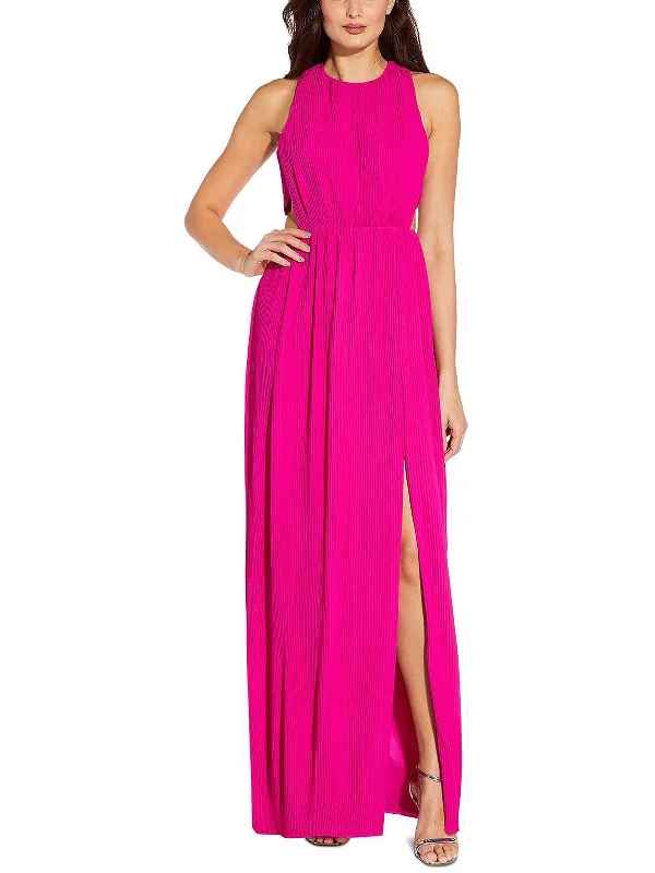 Womens Pleated Maxi Evening Dress