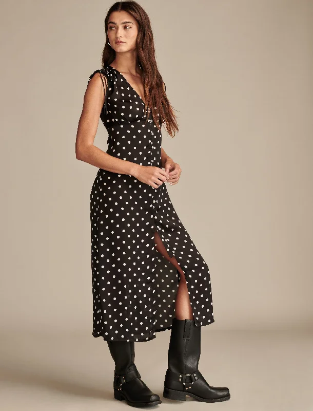 Lucky Brand Women's Satin Button Through Midi Dress