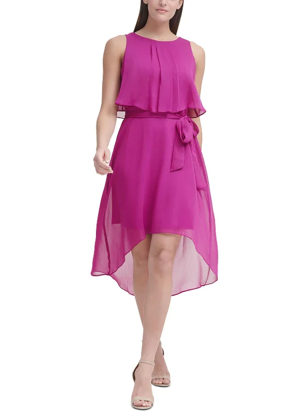 Petites Womens Belted Hi Low Cocktail and Party Dress