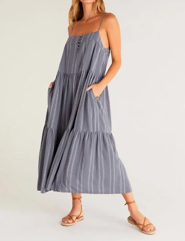 Waverly Stripe Maxi Dress In Worn Indigo