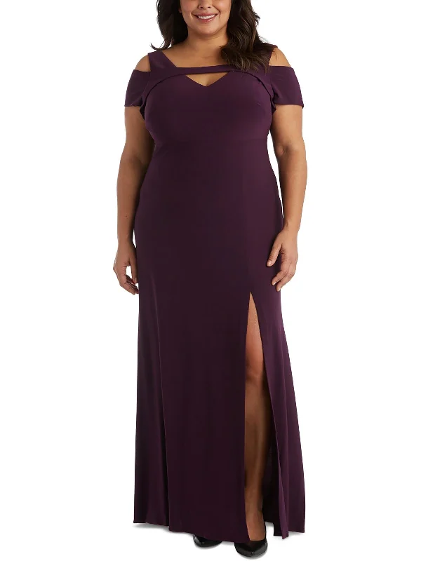 Plus Womens Cold Shoulder Full-Length Evening Dress