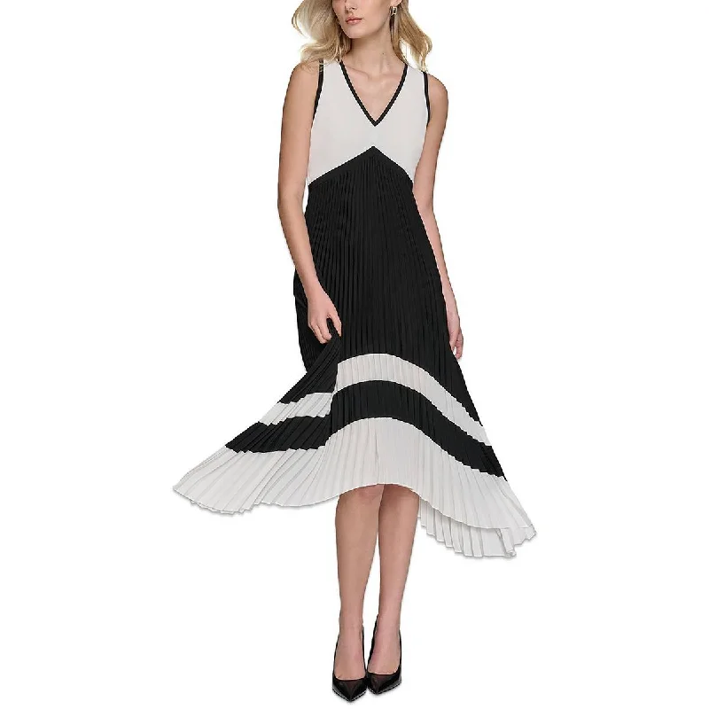 Womens Crepe Shutter Pleat Midi Dress