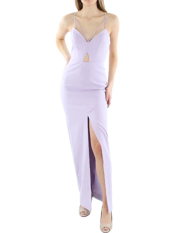 Womens V-Neck Strappy Evening Dress