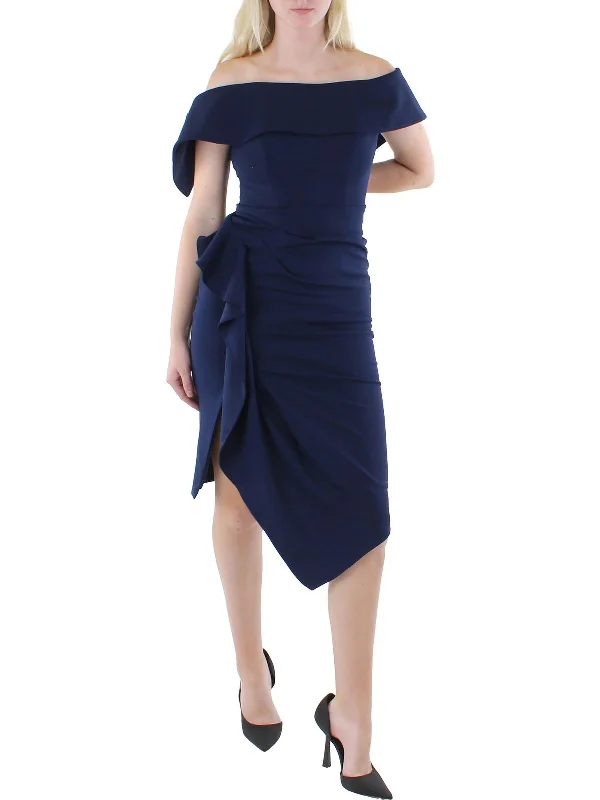 Womens Asymmetric Ruffled Cocktail and Party Dress