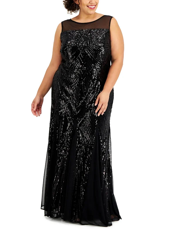 Plus Womens Sequin Sleeveless Evening Dress