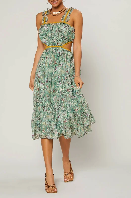 Lasalle Open Back Midi Dress In Floral Sage