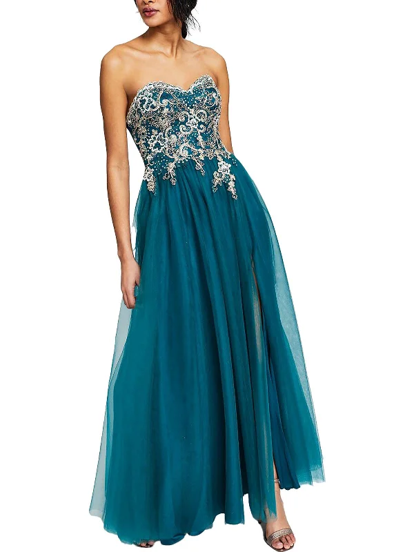 Juniors Womens Embellished Soutache Evening Dress