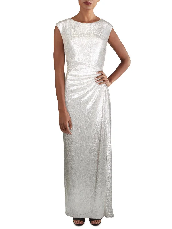 Iliane Womens Metallic Gathered Evening Dress