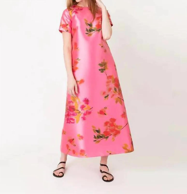 Paige Maxi Dress In Pink Watercolor Flowers