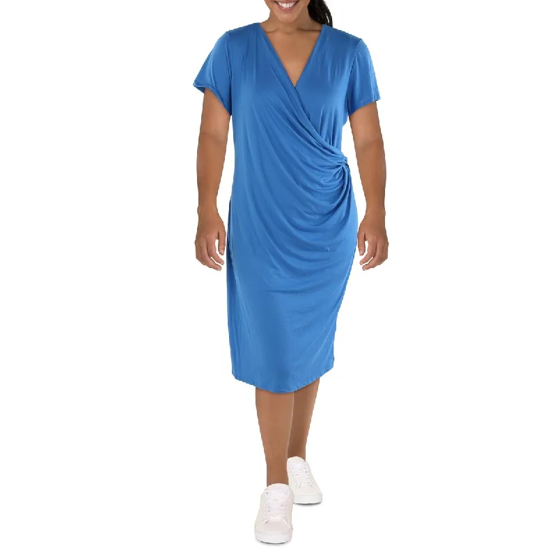 Plus   Womens Surplice Midi T-Shirt Dress