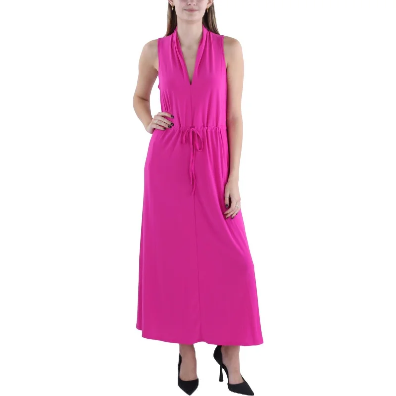 Womens Cowl Neck Cap Sleeve Midi Dress