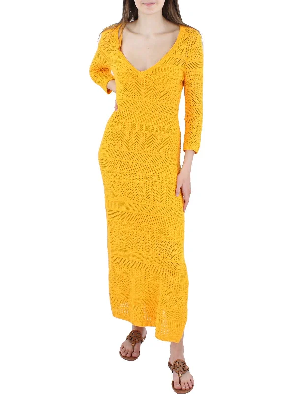 Renee Womens Open Stitch Long Maxi Dress