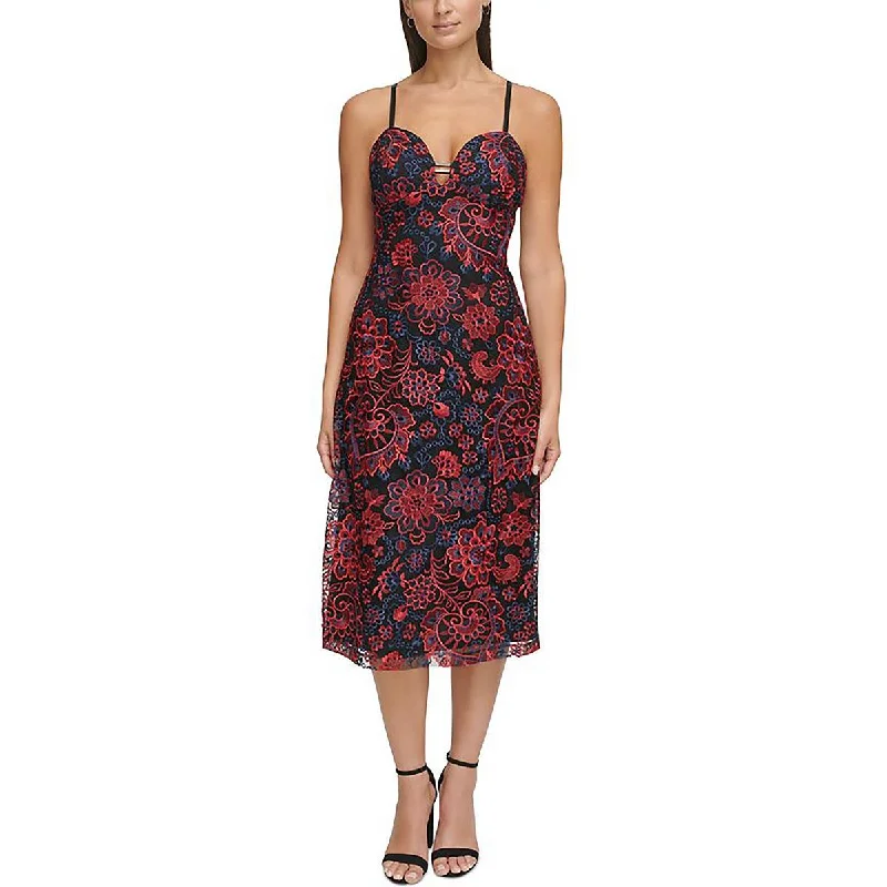 Womens Embroidered Midi Cocktail And Party Dress