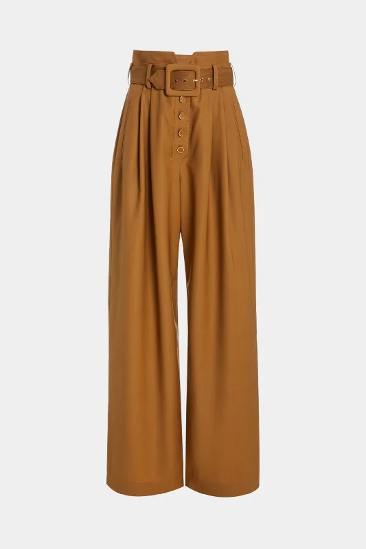 Ruched Button Belted Trousers