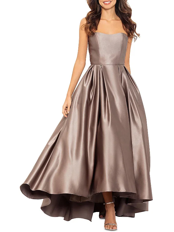 Womens Hi-Low Strapless Evening Dress