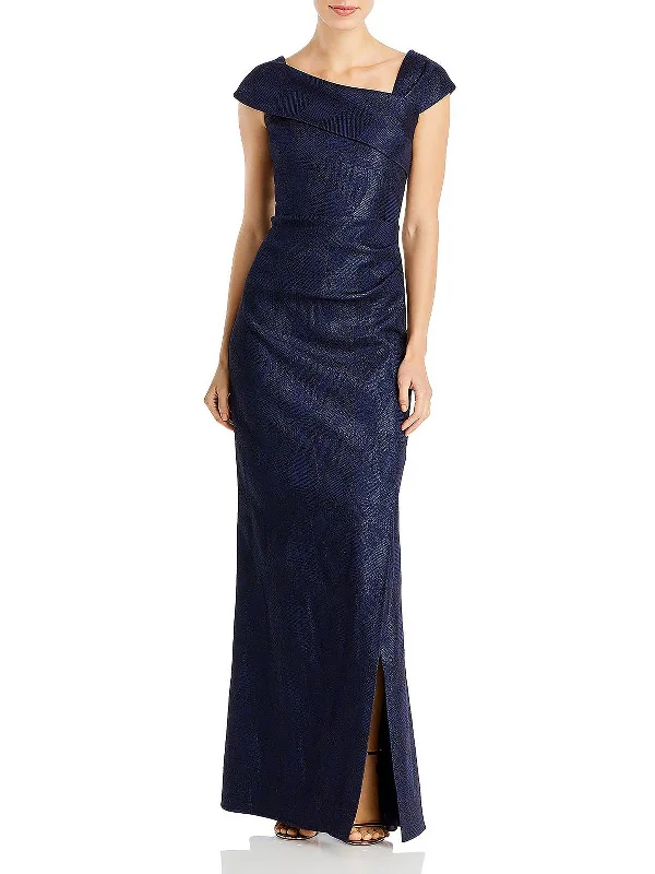 Womens Metallic Asymmetric Evening Dress