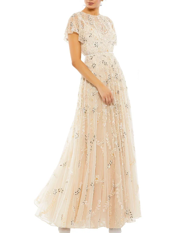 Womens Embellished Beaded Evening Dress