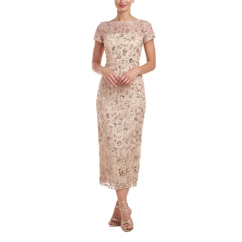 Henley Tea Womens Sequin Embroidered Midi Dress