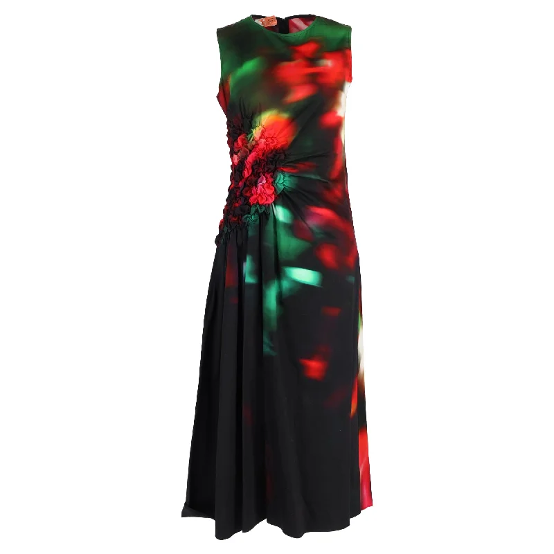 Dries Van Noten Ruched Printed Midi Dress in Multicolor Cotton-Poplin