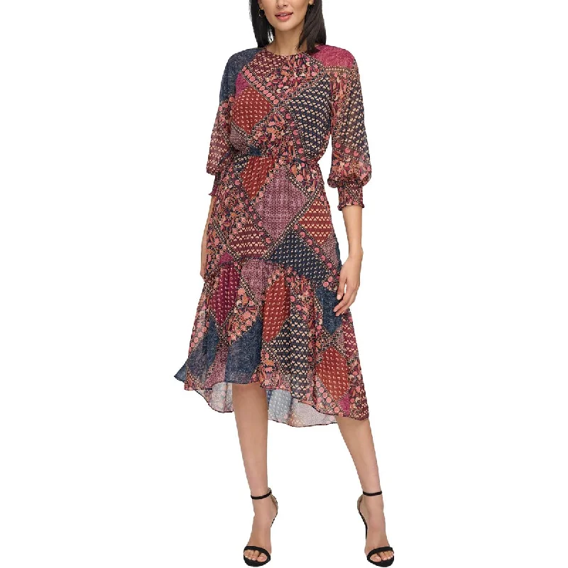 Womens Printed Side Tie Midi Dress