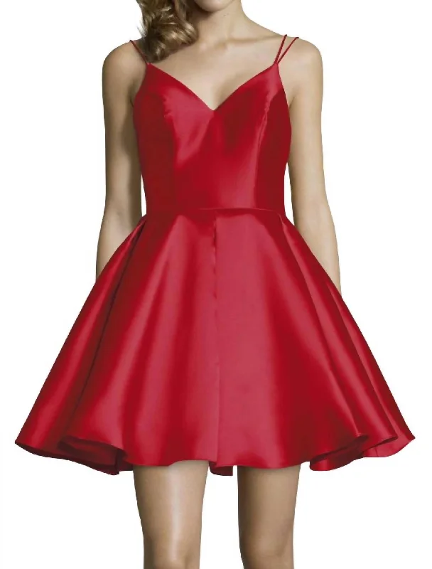 V-Neck Mikado Mini Dress In Red