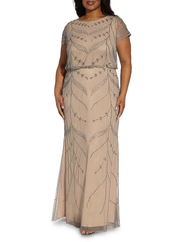 Plus Womens Beaded Long Evening Dress