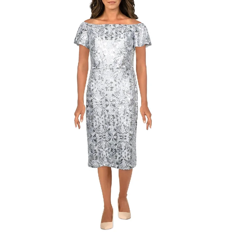 Womens Sequined Midi Cocktail and Party Dress