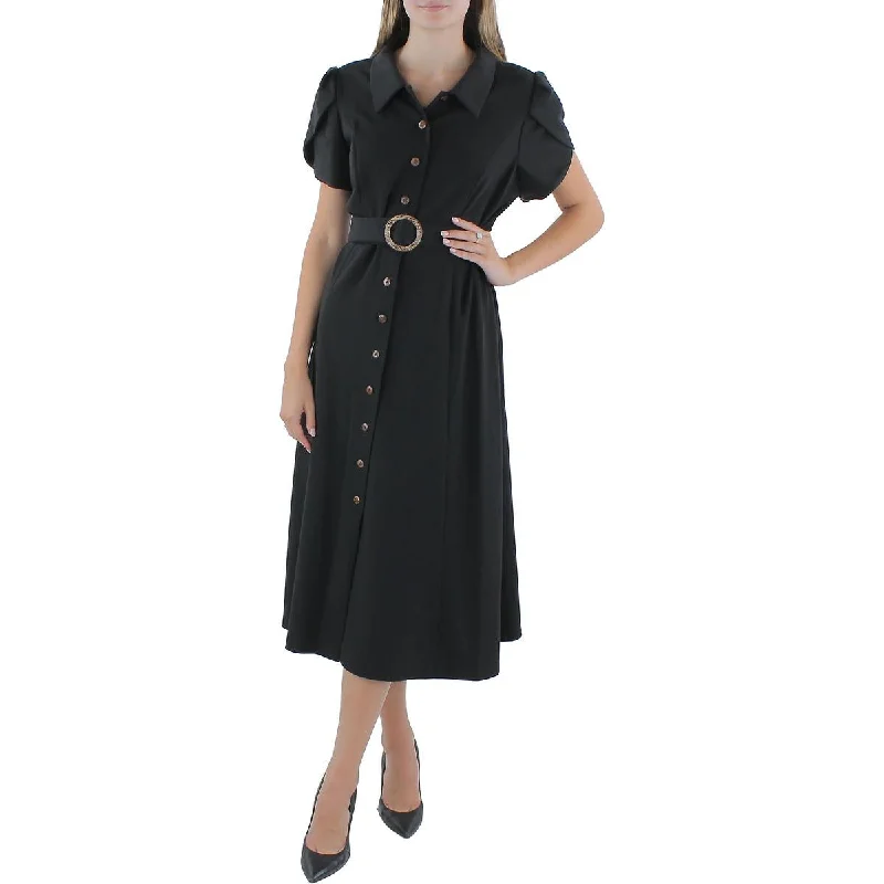 Womens Midi Puff Sleeve Shirtdress