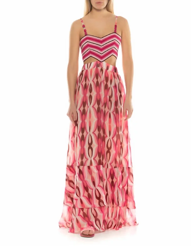 Crochet Top Tiered Bottom Maxi Dress In Flamant Pink