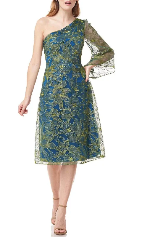 Lulu One Shoulder Midi Dress In Blue,green