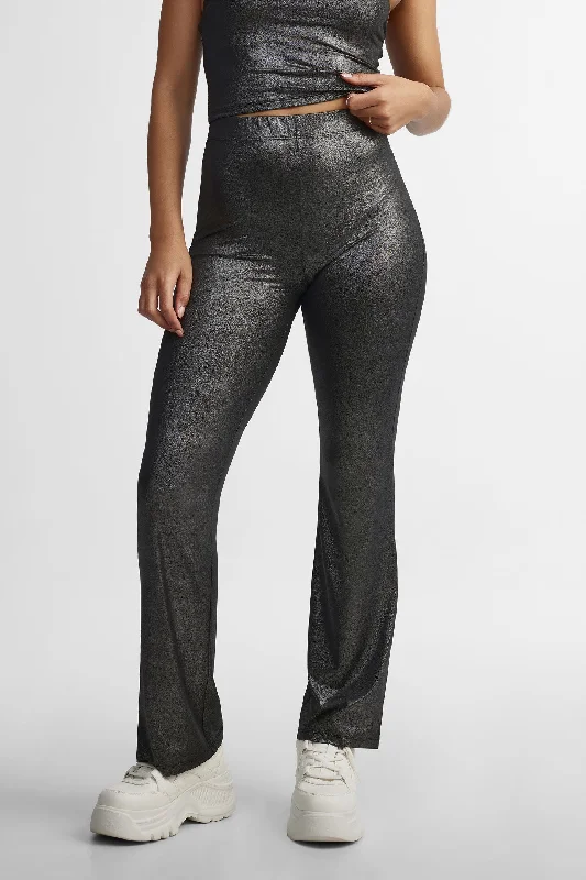 Legging taille haute jambe évasée métallique - Femme