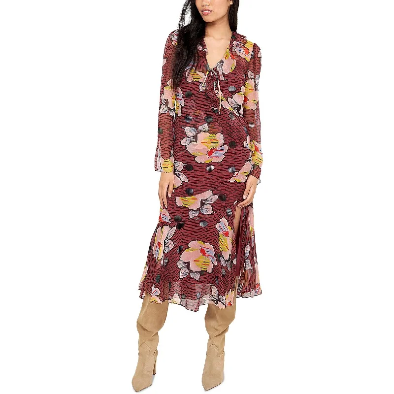 Womens Printed Long Sleeve Midi Dress