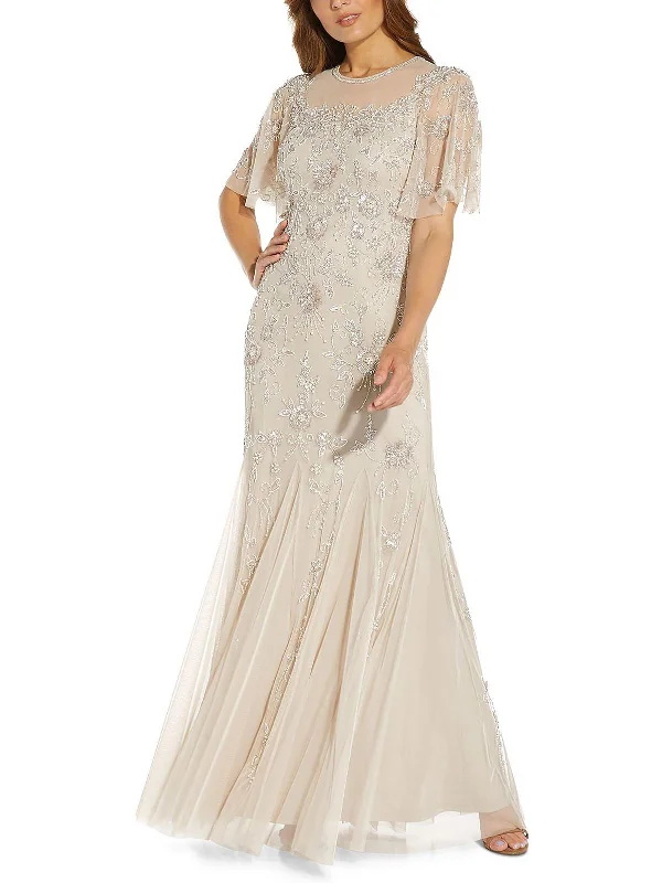 Womens Beaded Sheer Maxi Dress