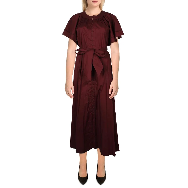 Womens Gathered Tea Length Midi Dress