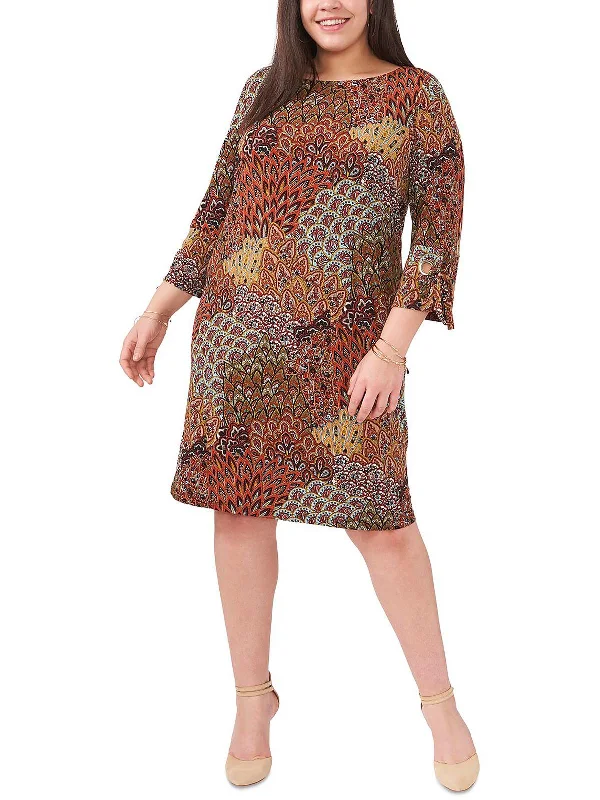 Plus Womens Printed Mini Shift Dress