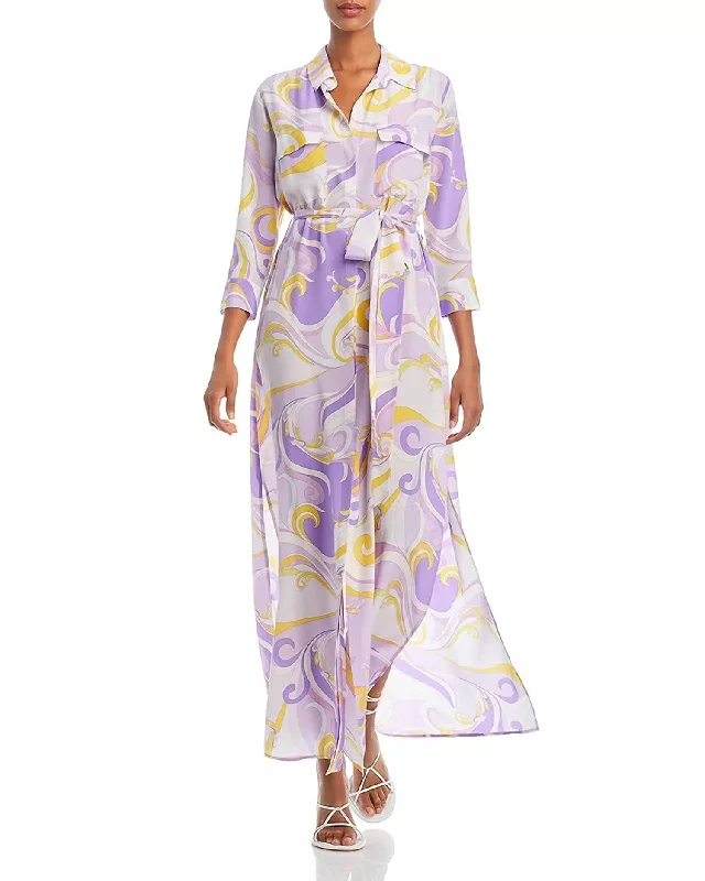 Cameron Long Silk Shirt Dress In Light Orchid