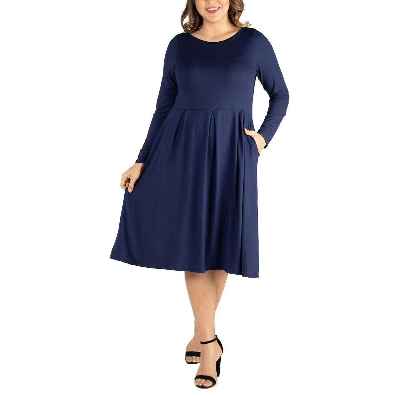 Womens Long Sleeve Pleated Midi Dress