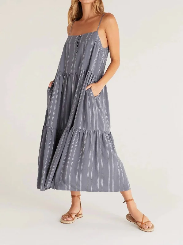 Waverly Stripe Maxi Dress In Worn Indigo