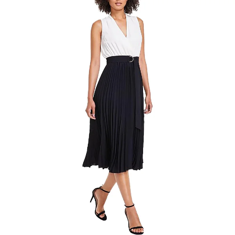 Womens Pleated Sleeveless Midi Dress