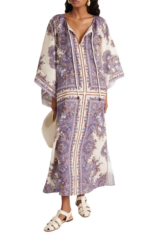 Ottie Kaftan Midi Dress In Purple Paisley