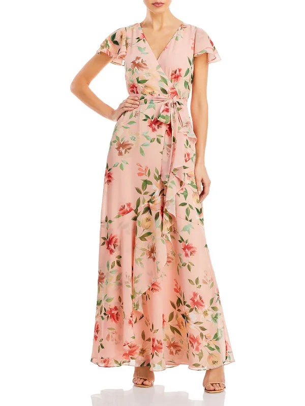 Womens Floral Ruffled Maxi Dress